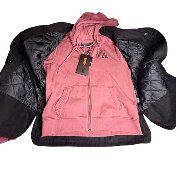 Harley-Davidson Jacket Set California 3in1 Zip Hoodie & Coat Women's L Black New - Picture 9 of 16
